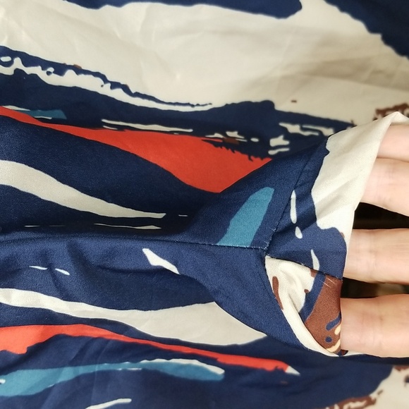 Blue/Cream/Coral Abstract Print Women's XXL Fun Elastic Waist Wide Leg Bottoms - Picture 4 of 7